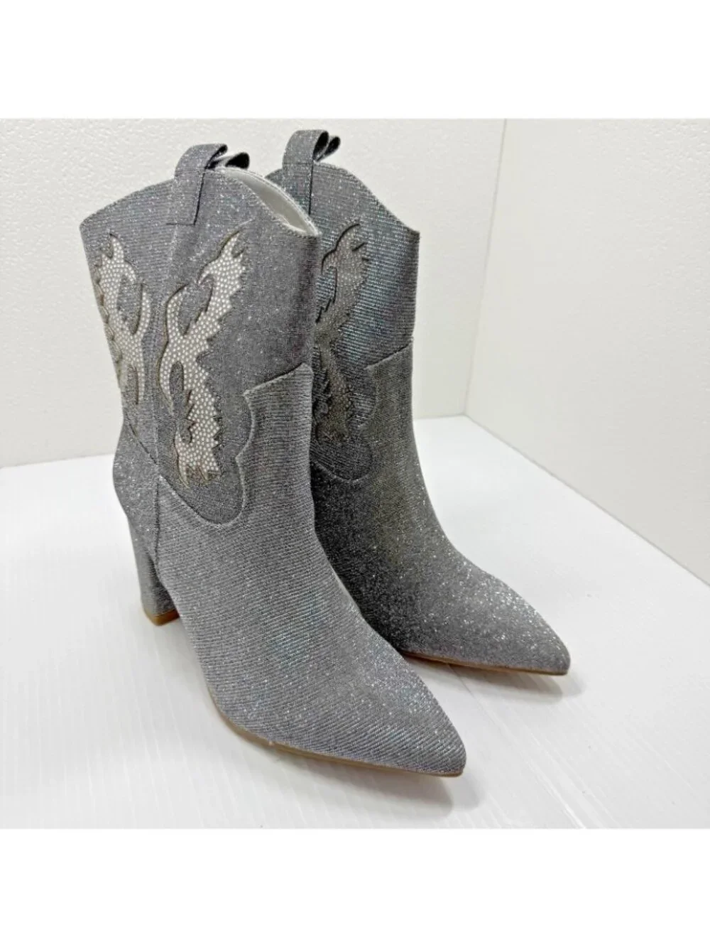 MIA Womens Gypsi Western Boots Size 9 Silver Glitter Cowgirl Disco Glam NWT